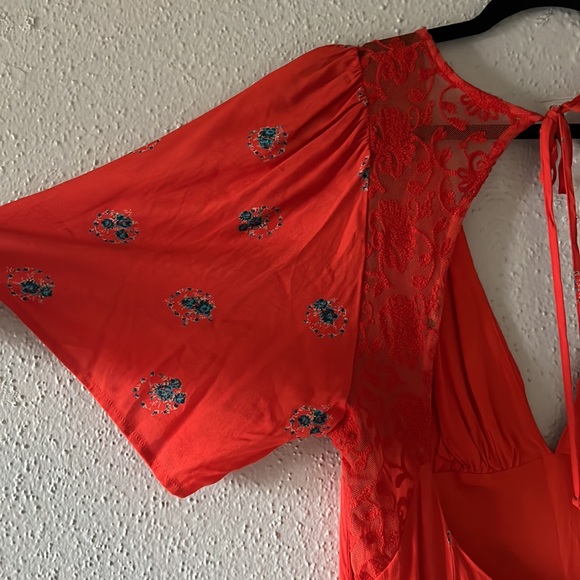 Red Free People Mockingbird Open-Back Mini Dress - Picture 3 of 7